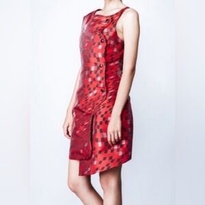 OPENING CEREMONY Red/Black Pattern Structured Wrap Short Dress size 2